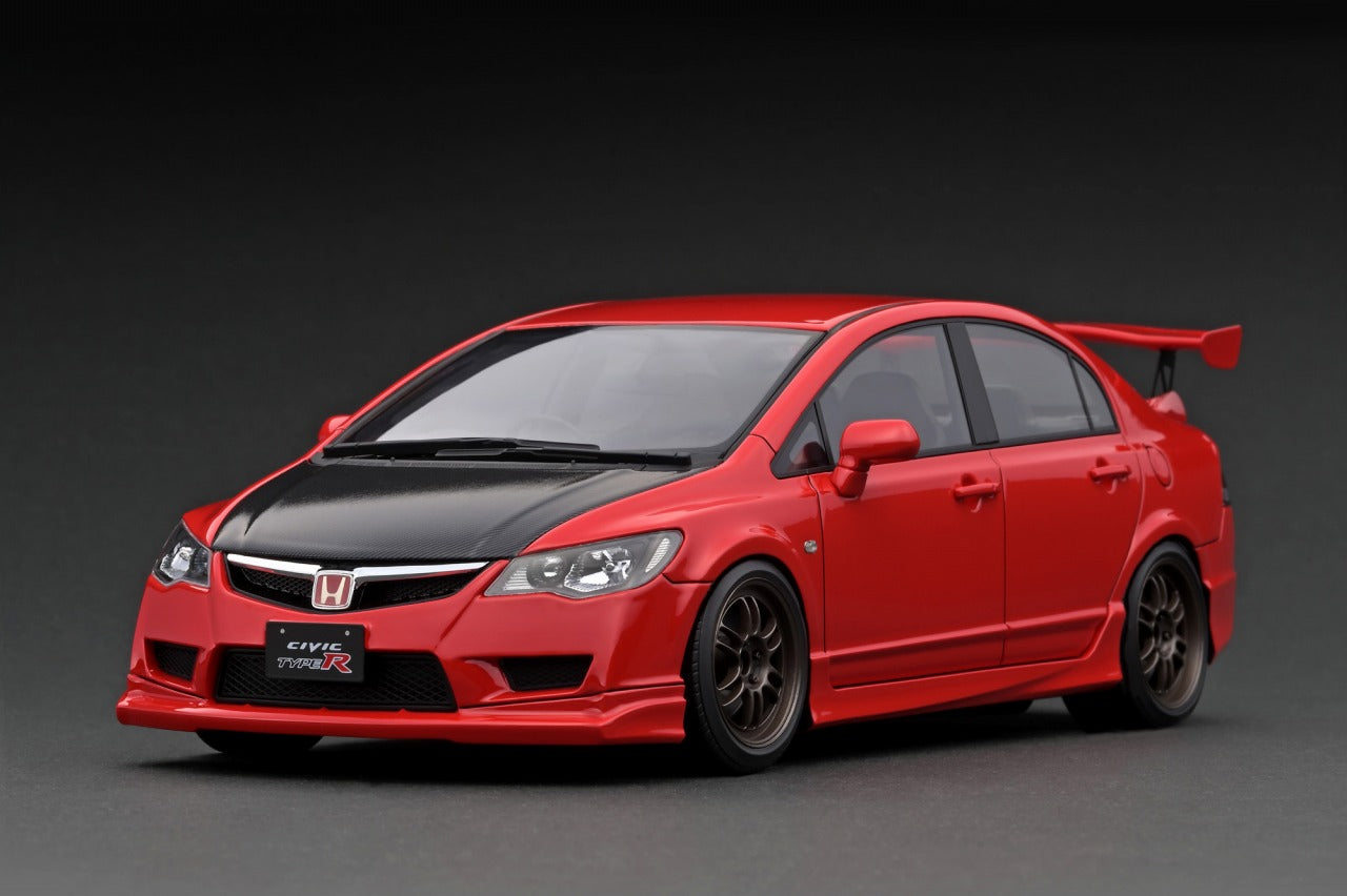 1:18 Scale Honda Civic Type R FD2 Diecast Model Car - Red with Carbon Fiber Hood - Collectible Toy for Car Enthusiasts & Perfect Gift for Birthday/Christmas