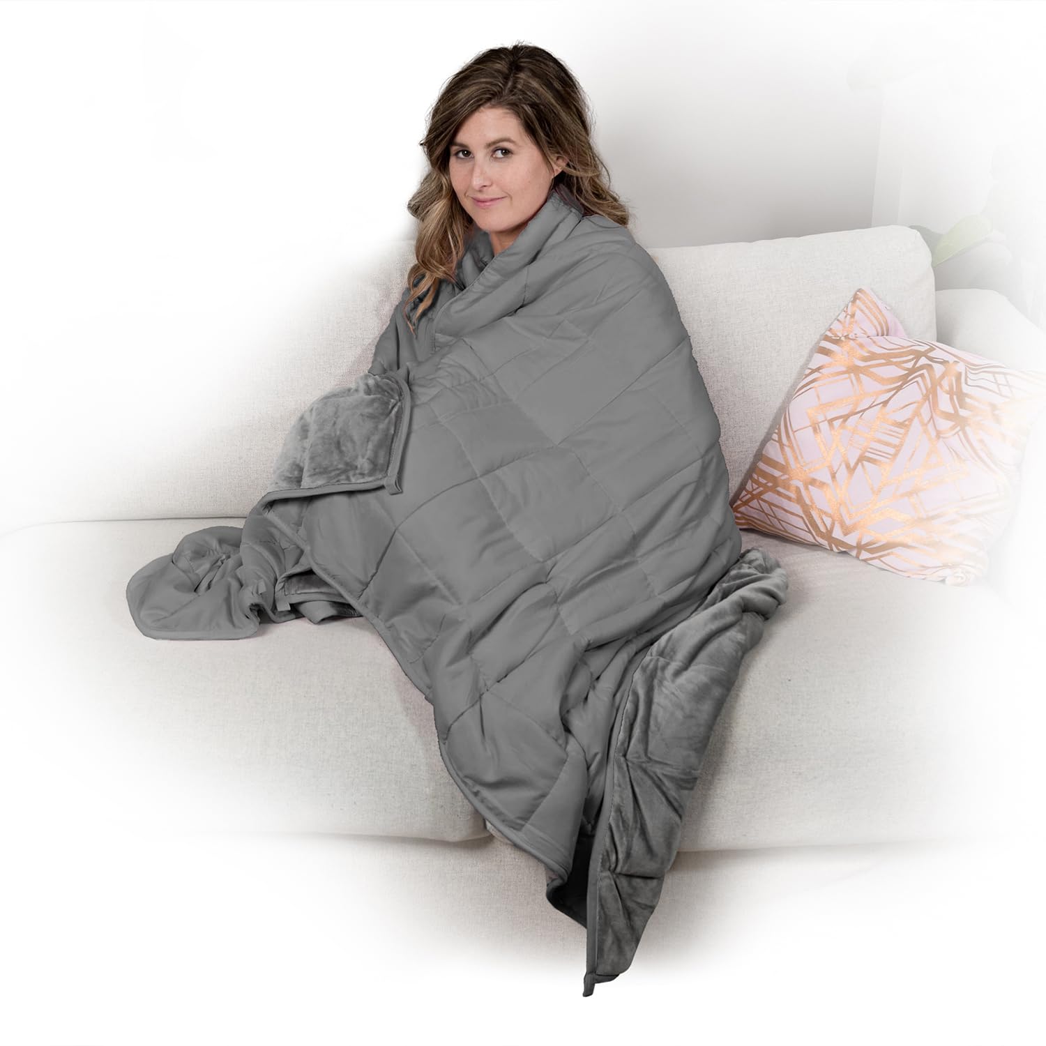 Luxury Reversible Weighted Blanket for Adults - 12lb Heavy Blanket (Queen, King, Twin Size) - Grey - Perfect for Stress Relief, Anxiety & Better Sleep