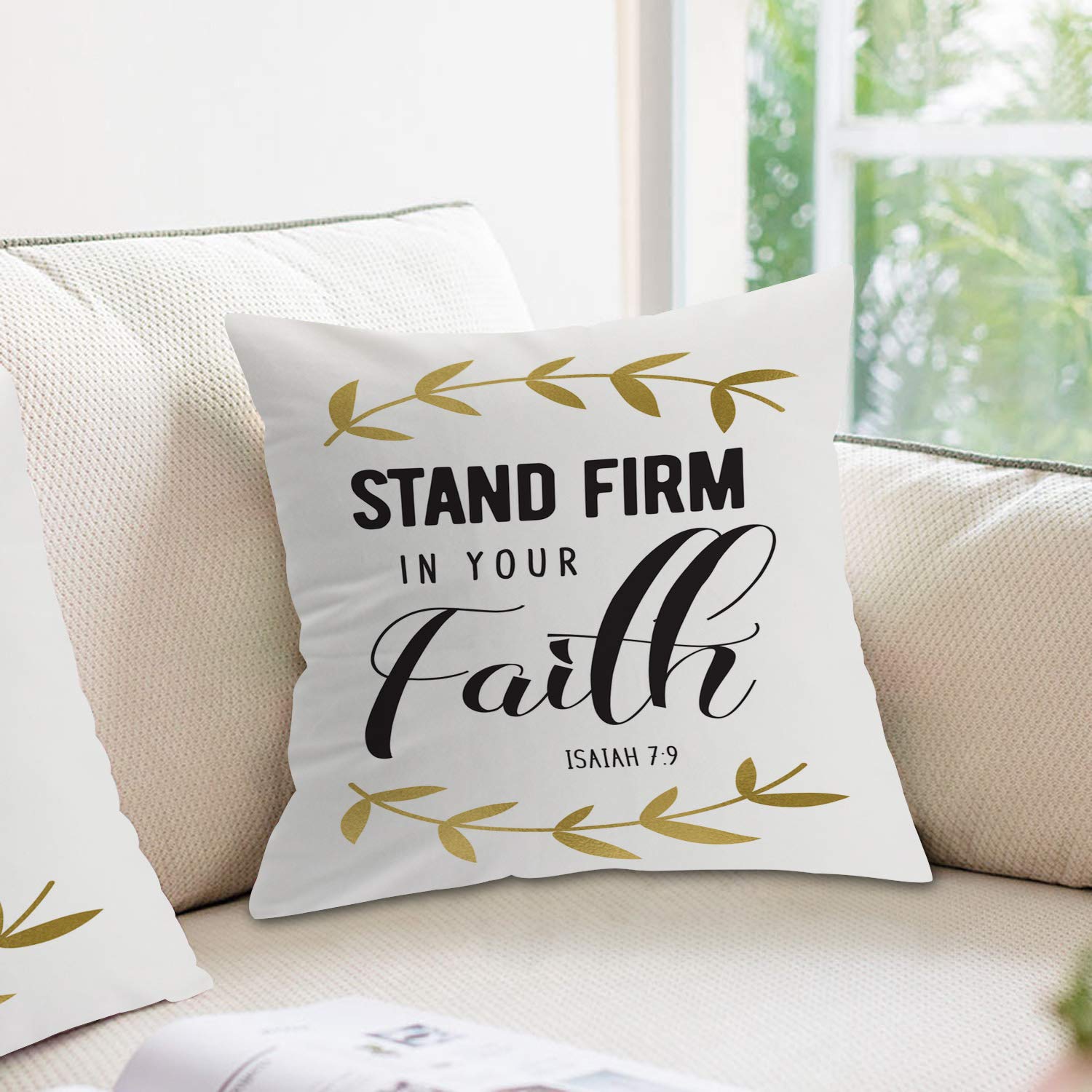 Faith Hope Love Inspirational Christian Decorative Pillow Covers - Gold Black White Square 16x16 Inch Set of 2 - Sofa Bedroom Car Throw Pillow Covers for Home Decor & Gift Giving