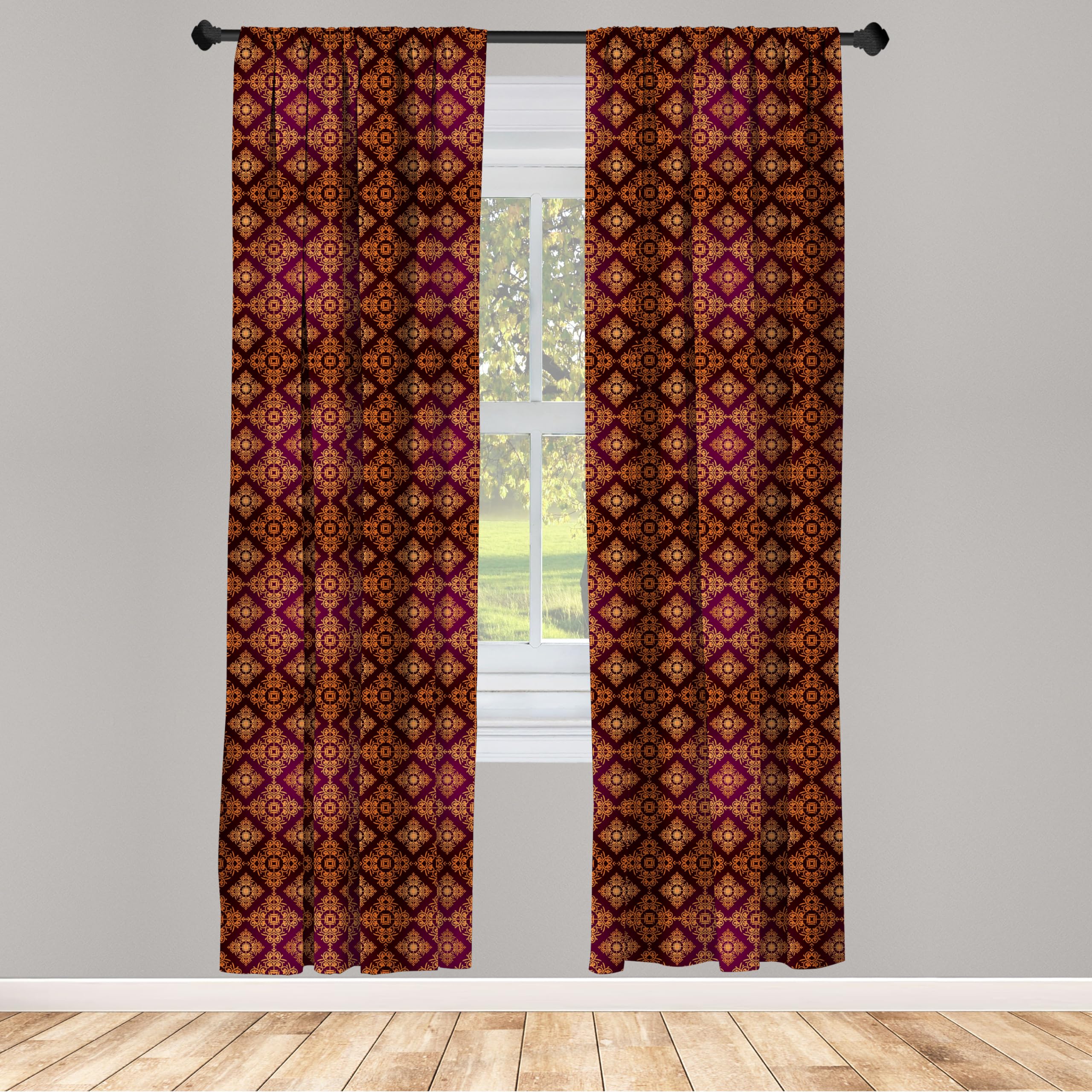 Ambesonne Damask Curtains - Abstract Floral Medieval Victorian Design, 2 Panel Set for Living Room & Bedroom (28