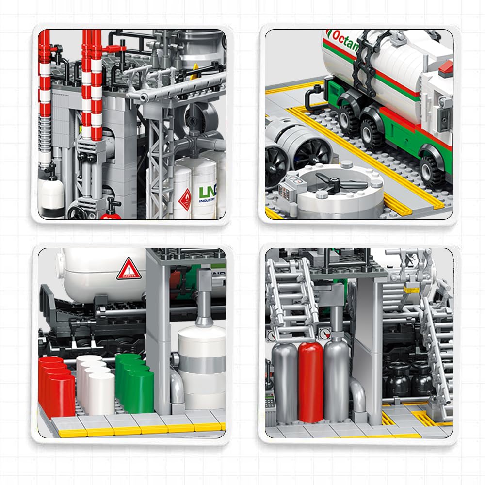 MISINI M6014 City Chemical Plant Building Set - 2142 Pcs STEM Toy for Adults, Includes Gas Station, Storage Center & Lab - Perfect for Collectors, Architecture Enthusiasts & Office Desk Display