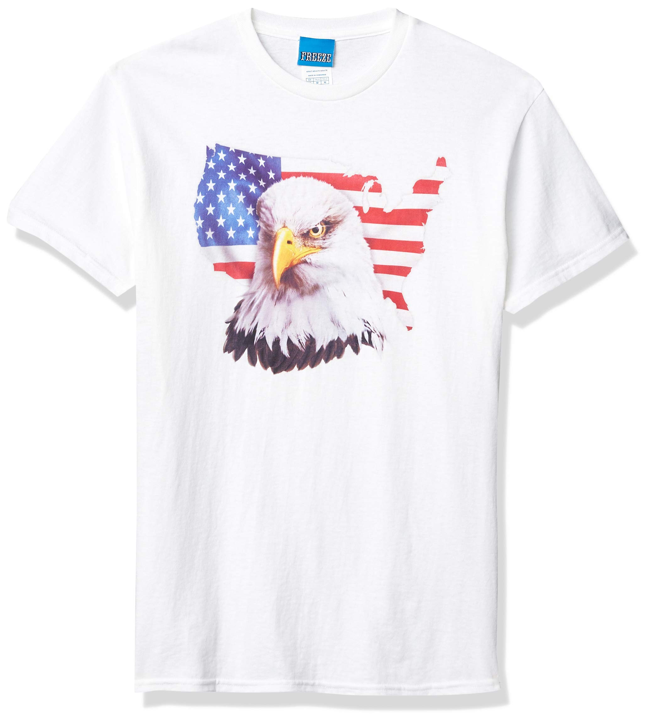FREEZE Men's Patriotic Bald Eagle Graphic T-Shirt - American Flag Print Cotton Tee for Casual Wear & Outdoor Activities