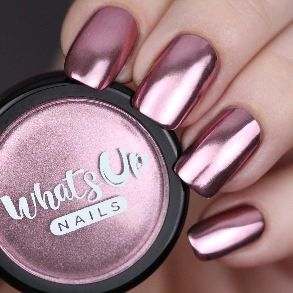 Whats Up Nails - Rose Chrome Mirror Nail Powder for Stunning Metallic Nails | Perfect for Gel Polish Manicures, Nail Art Designs & Special Occasions