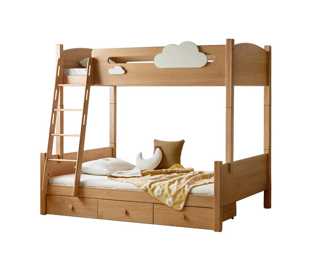 Solid Oak Wood Multi-Functional Bunk Bed with Ladder & Guardrails - Space-Saving Kids Bedroom Furniture for Siblings or Sleepovers
