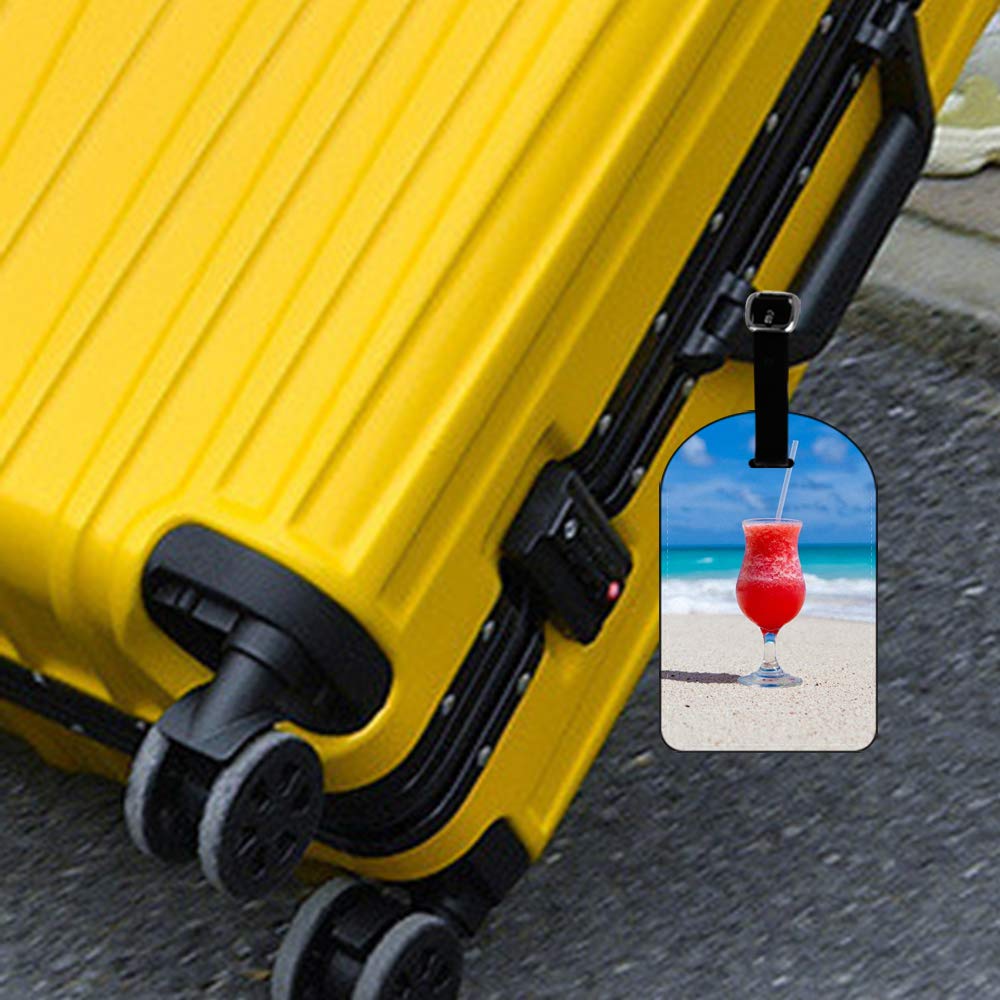Caribbean Beach Cocktail Leather Luggage Tag - Tropical Drink Design Suitcase ID Label for Travel Bags (1 Pack) - Perfect for Vacation, Cruise & Beach Getaways