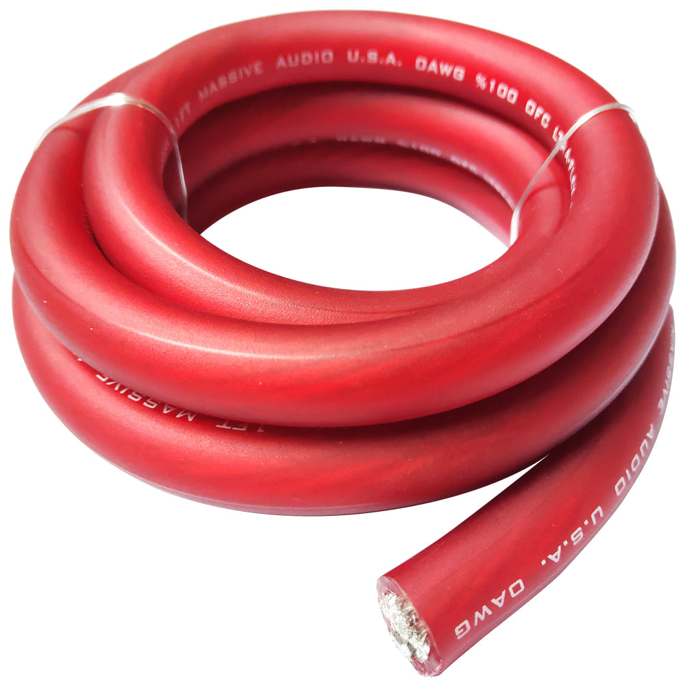 50FT 0 AWG Pure Copper Oxygen-Free Silver Tinned Twisted Wire Spool - Red - Ideal for Car Audio, Solar Power & Marine Electrical Wiring