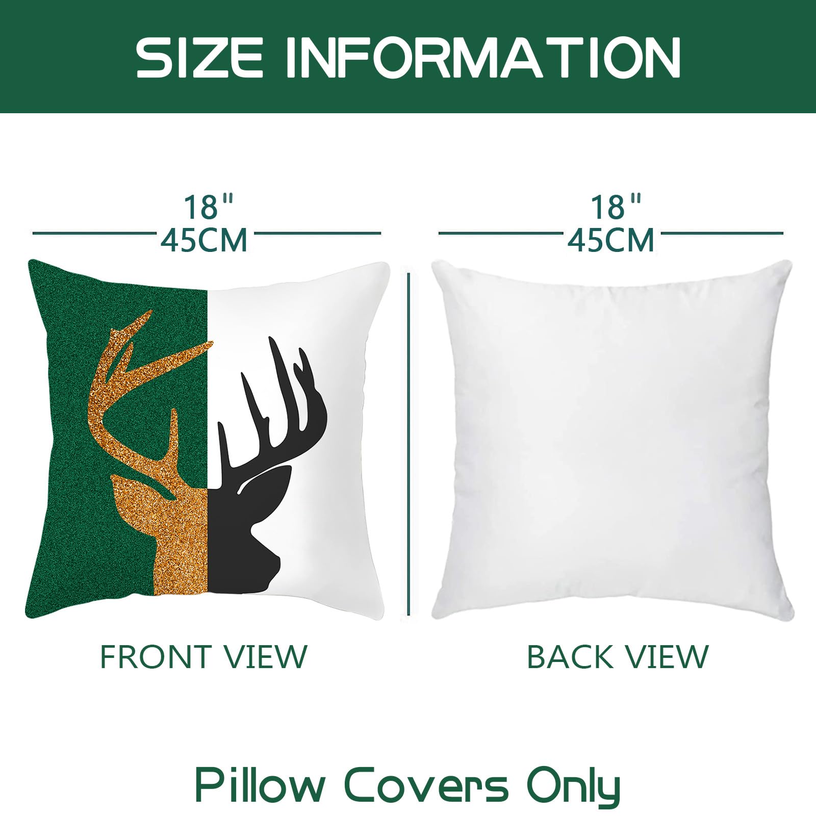 Waterproof Outdoor Pillow Covers Set of 4 - 18x18 Inch Deer & Gold Foil Leaf Design Cotton Linen Cushion Covers - Perfect for Patio Furniture, Garden Decor, Christmas & New Year Home Decoration