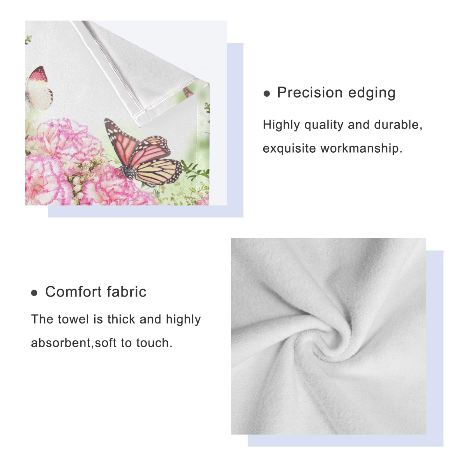 ALAZA Luxury Pink Roses & Butterfly Bath Towel Set - 3 Piece (Bath Towel, Hand Towel, Washcloth) | Soft, Absorbent & Decorative for Bathroom, Hotel, Gym, Yoga & Spa | Perfect Gift for Women & Home Decor