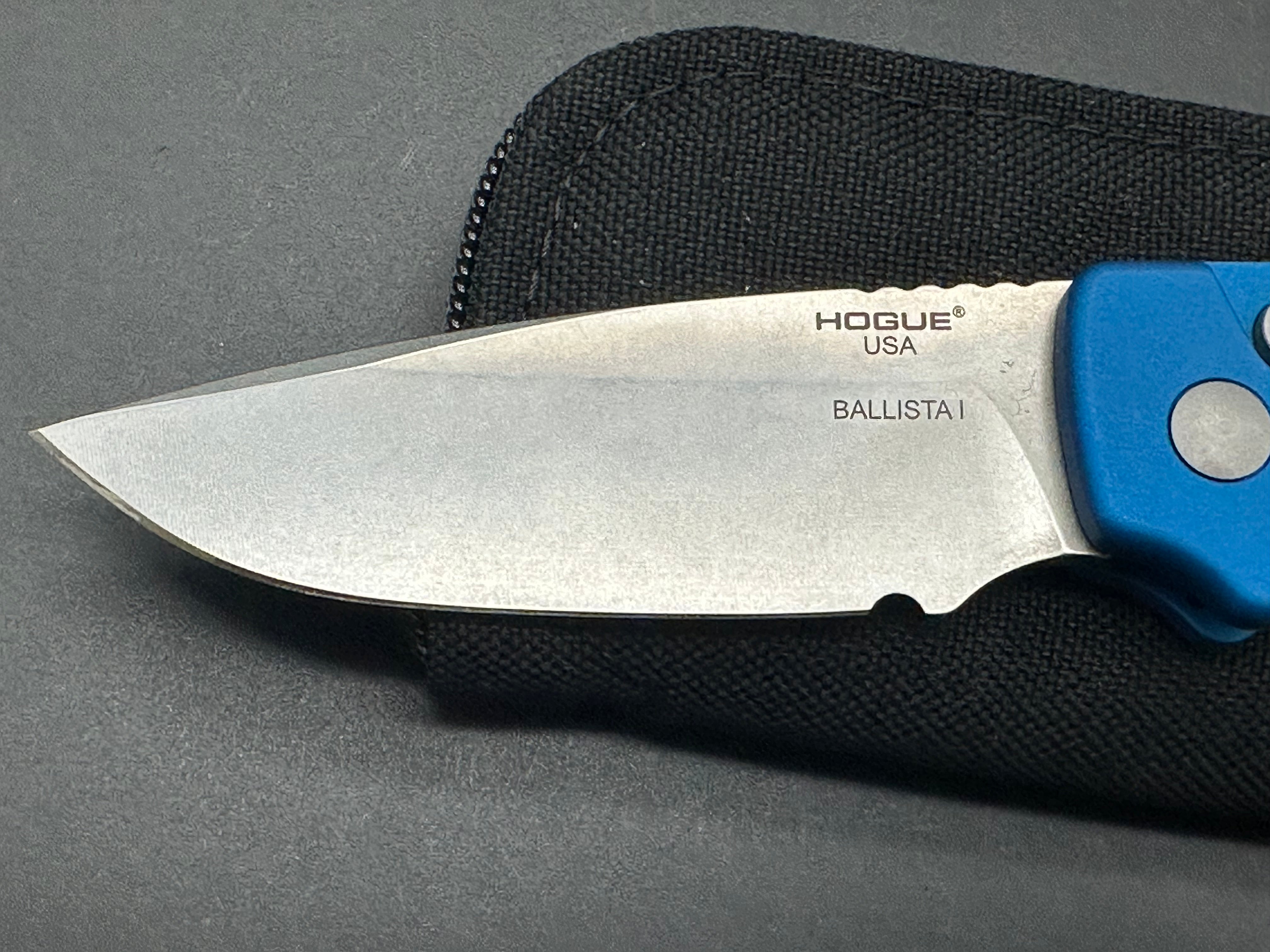 Hogue Ballista Drop Point Automatic Knife - Matte Blue Finish - Tactical EDC Knife for Outdoor, Camping & Survival Use