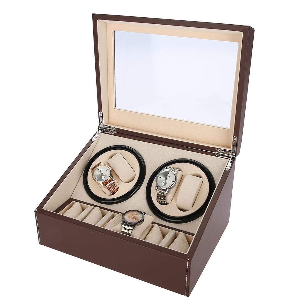 6 Grids Automatic Watch Winder Box - Quiet Motor with Multiple Rotation Settings, Brass Finish | Premium Watch Storage Case for Rolex, Omega & Luxury Watches | Perfect for Home, Office & Travel Use