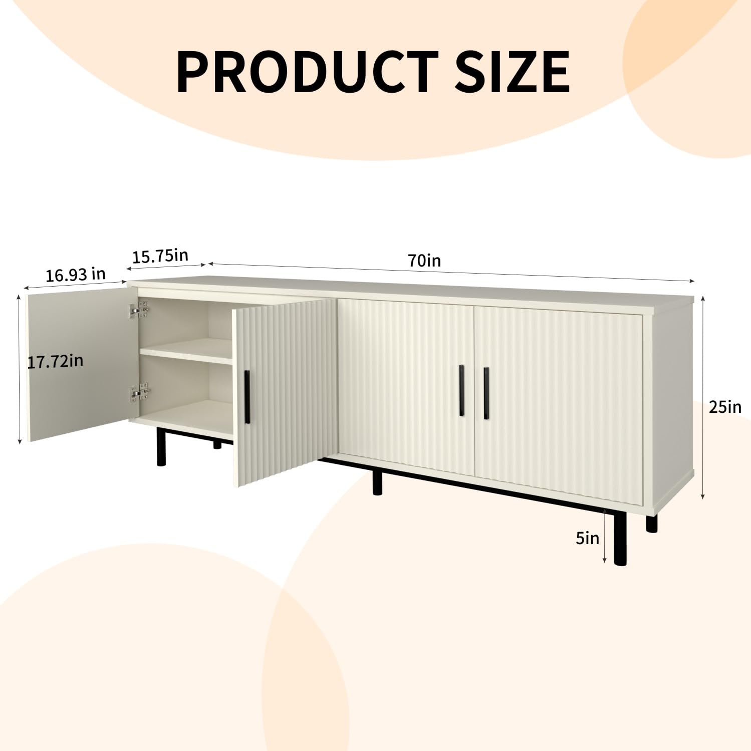Modern Fluted-Door TV Stand for 80 Inch TVs - Entertainment Center with Storage & Adjustable Shelves - 70