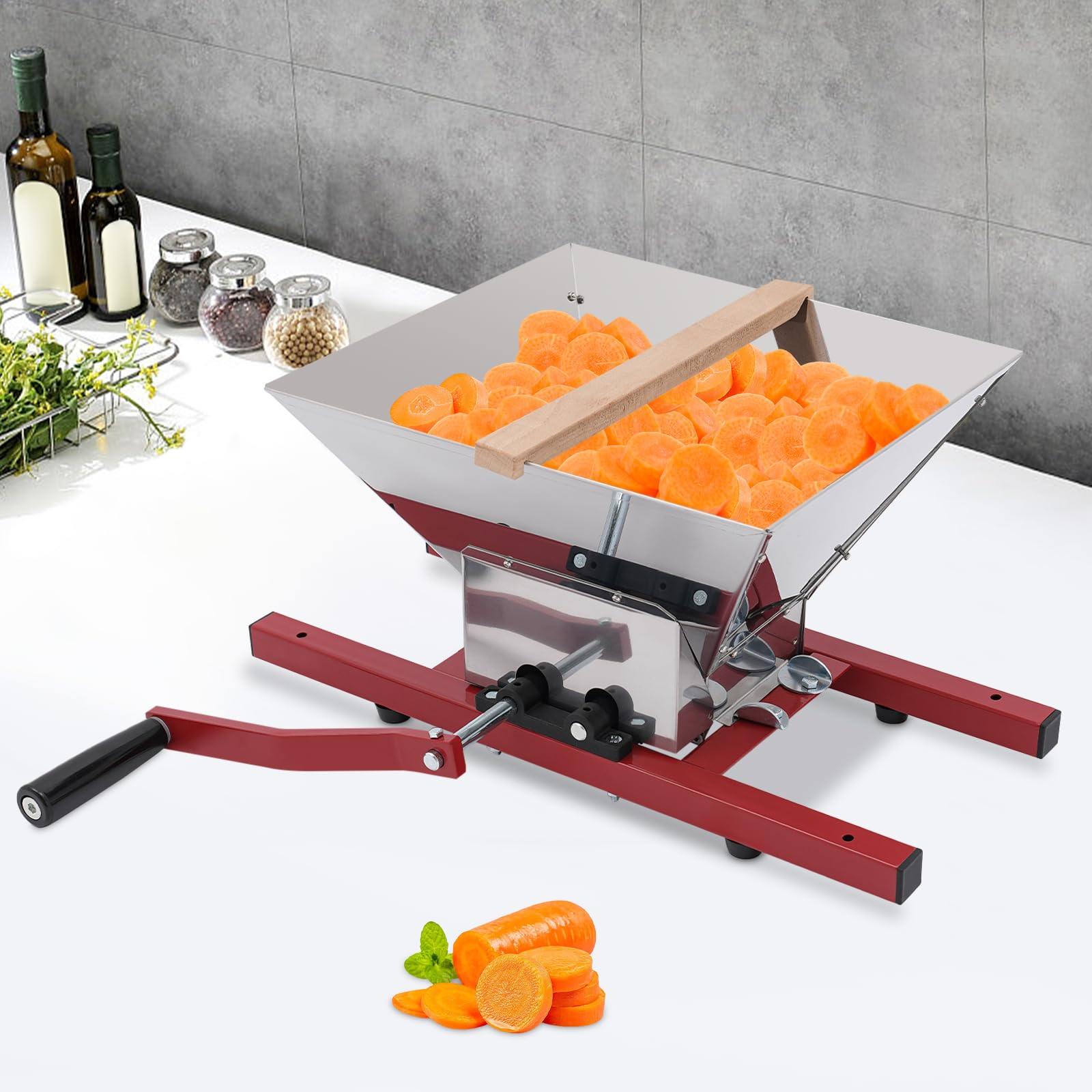 Stainless Steel Manual Fruit Crusher - 7L/1.85 Gallon Grape & Apple Juicer Grinder for Berries, Soft & Tough Fruits - Portable Hand Crank Fruit Press (13.78