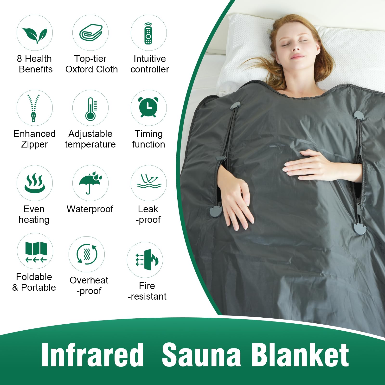 Portable Far Infrared Sauna Blanket for Detox & Relaxation - Home Use with Adjustable Temperature (113-176℉) & Timer (20-60 Min) - 6ft x 2.65ft - Perfect for Stress Relief, Weight Loss & Muscle Recovery