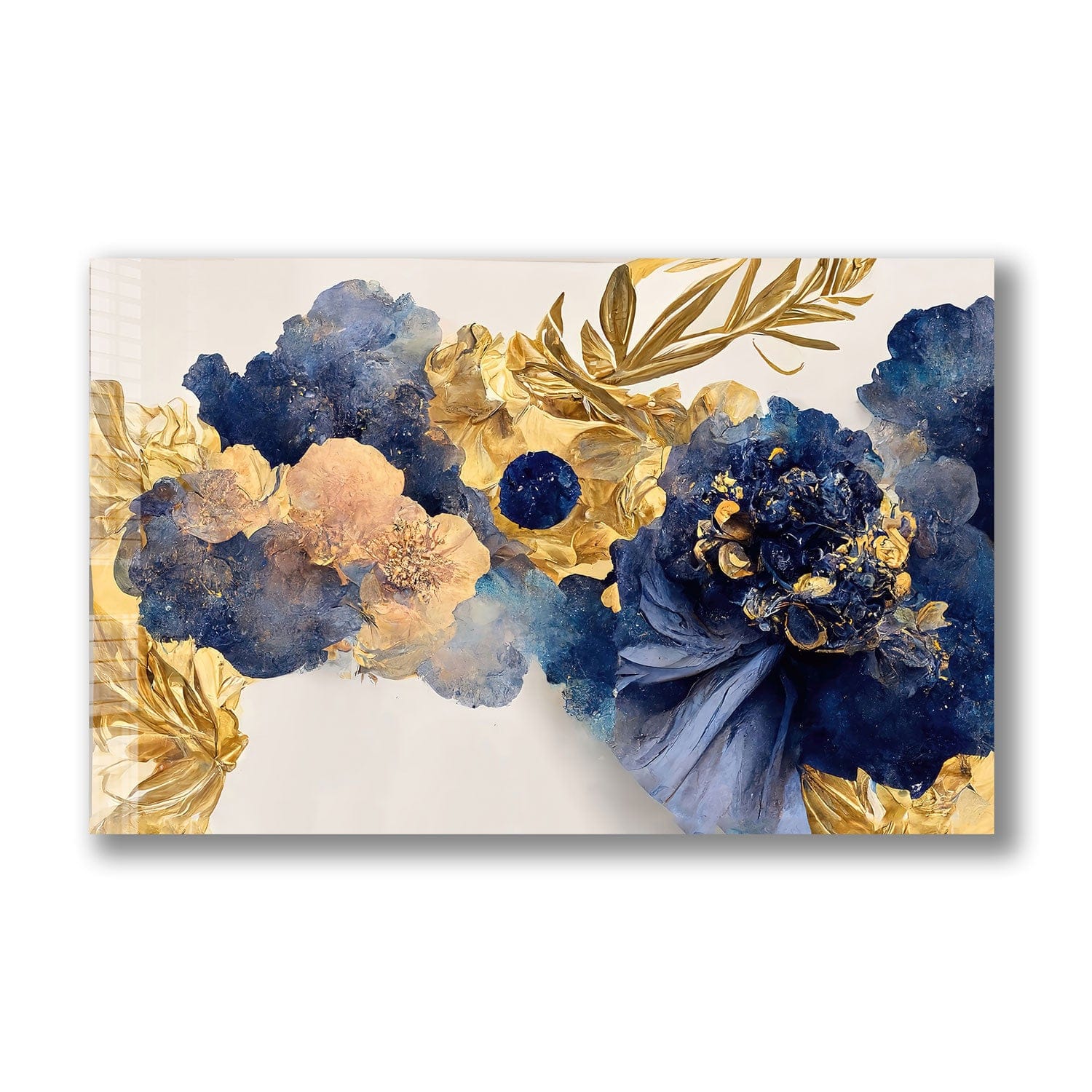 Yellow Blue Floral Tempered Glass Wall Art - Modern Home Decor for Living Room, Bedroom & Office - Shatterproof Glass Painting for Stylish Interior Design