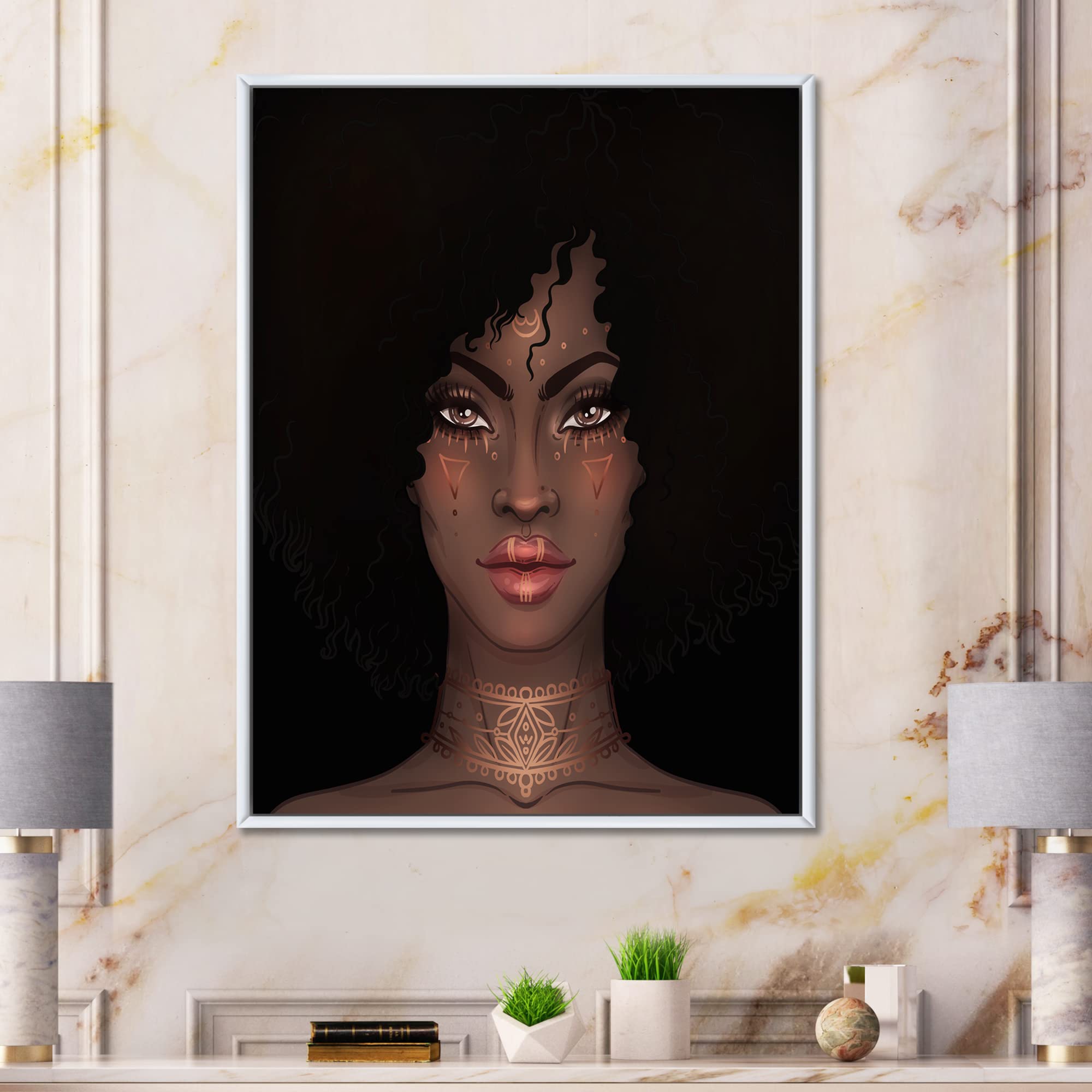 Modern Framed Canvas Wall Art Print - African American Woman Portrait II by DesignQ | Home & Office Decor, Living Room, Bedroom Wall Decor