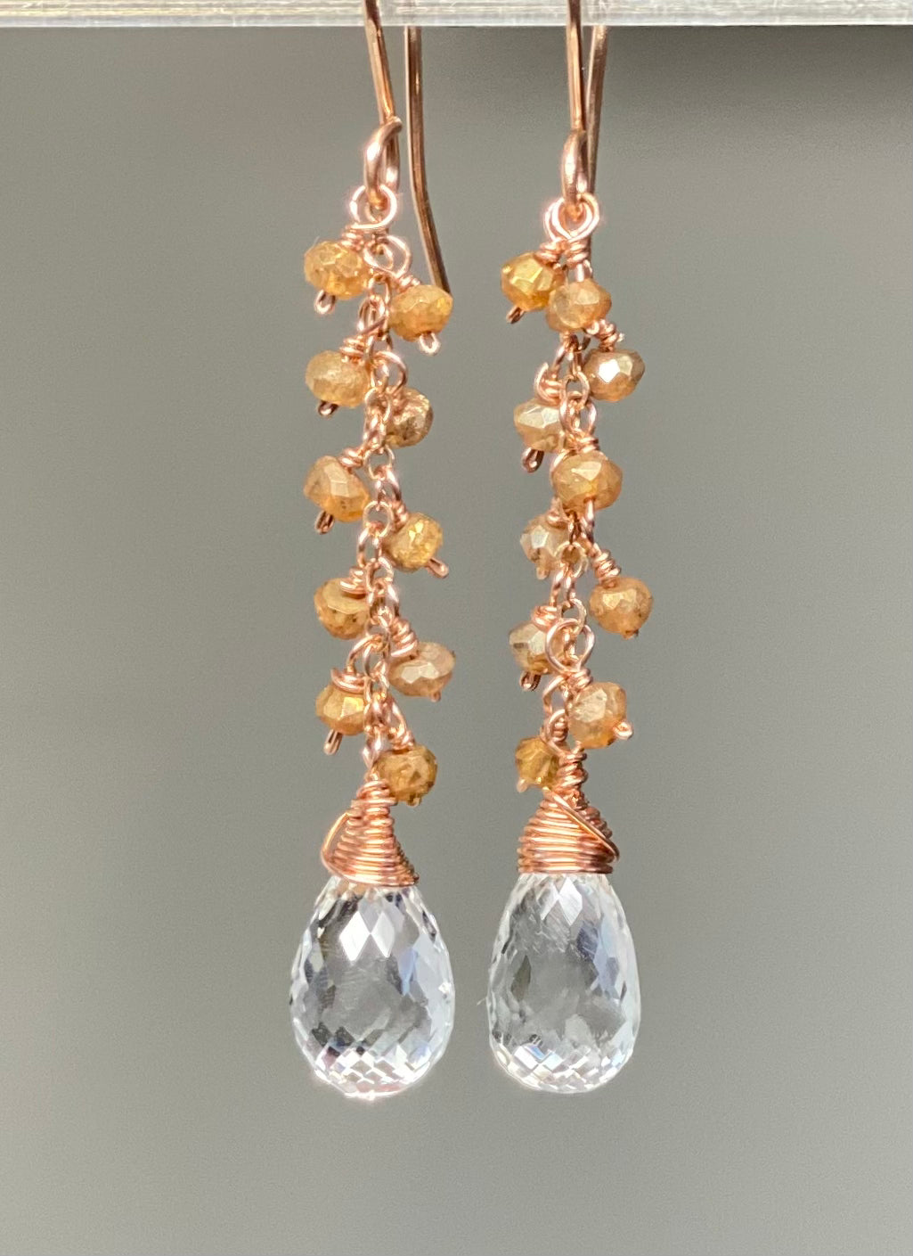 Rose Gold Crystal Quartz & Labradorite Dangle Earrings for Women - Elegant Gemstone Jewelry for Parties, Weddings & Special Occasions