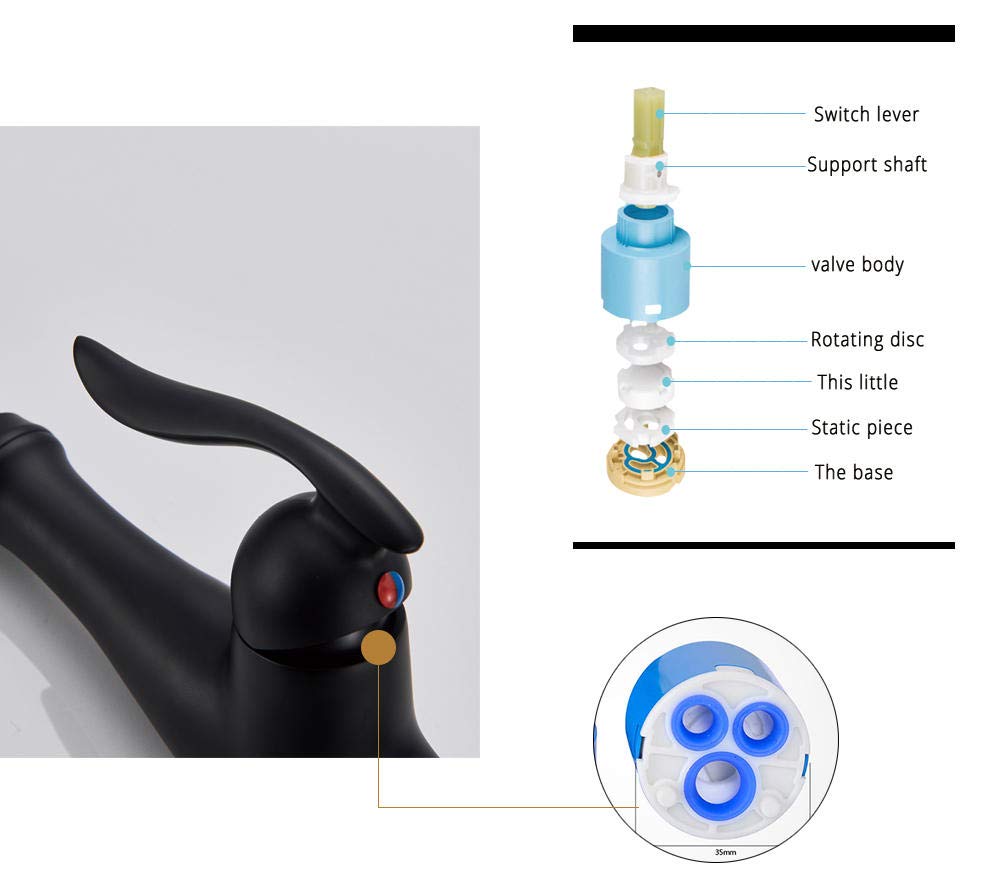 Matte Black Single Handle Pull Out Kitchen Sink Faucet with Rotating Spout - Hot and Cold Water Mixer Tap for Modern Bathroom & Kitchen Sink - Perfect for Washing Dishes, Food Prep & Hand Washing