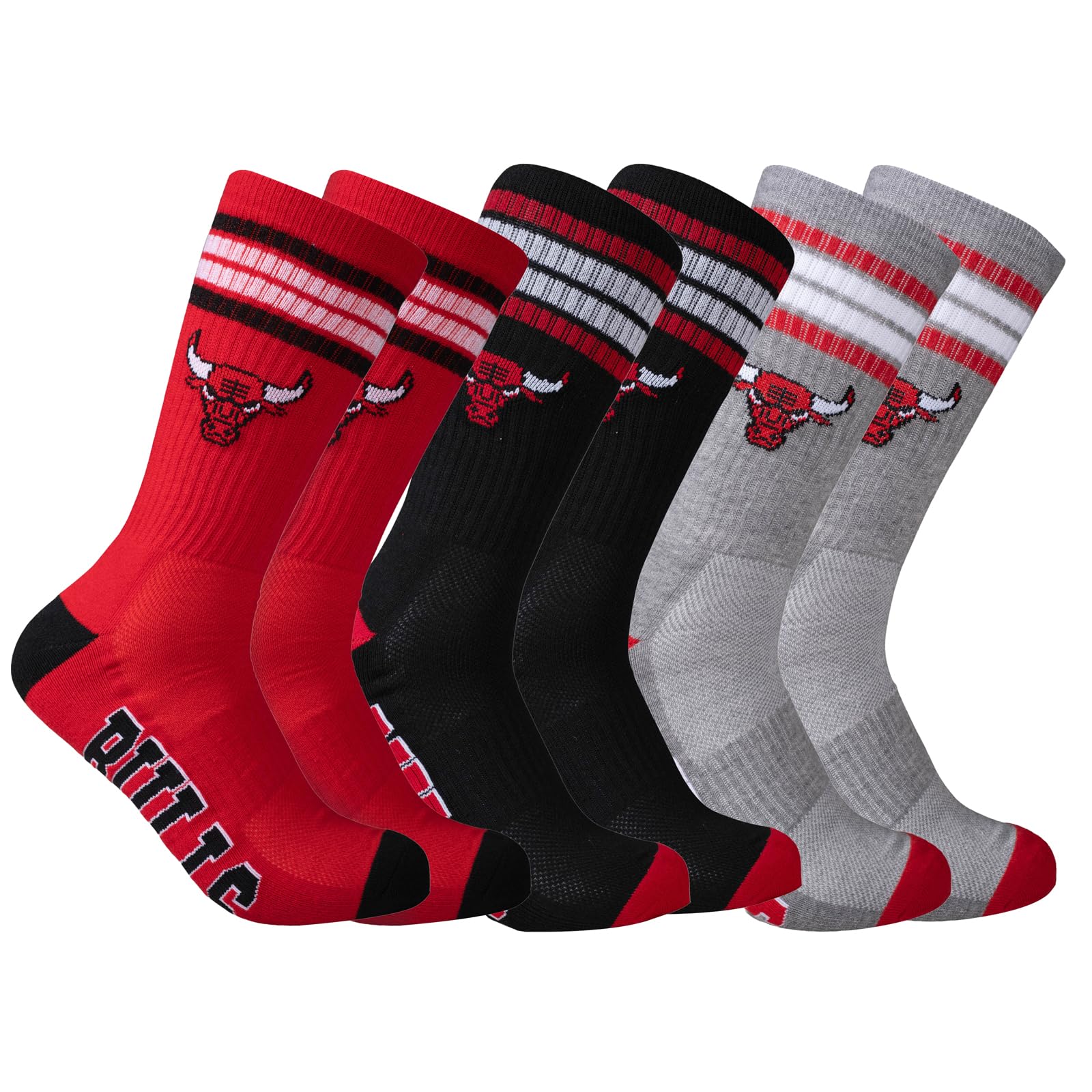 NBA Team Crew Socks 3-Pack - Men's Athletic Cushioned Socks for Basketball & Sports