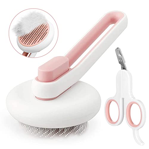 **Marchul Self-Cleaning Cat Brush – Slicker Brush for Removing Loose Undercoat & Pet Hair, Massage Tip Grooming Brush for Long & Short Hair Cats & Dogs (Pink) – Perfect for Home Grooming & Shedding Control**