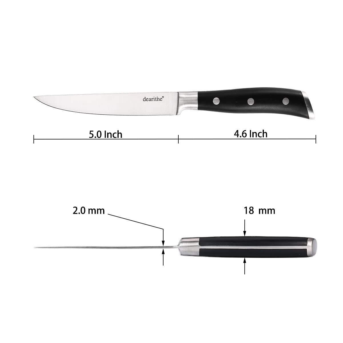 Premium 4-Piece Steak Knife Set - Black Full-Tang Triple Rivet Non-Serrated Stainless Steel Sharp Blades (5 Inches) - Ideal for Restaurants, Kitchen, Camping & Dinner Parties - Dishwasher Safe