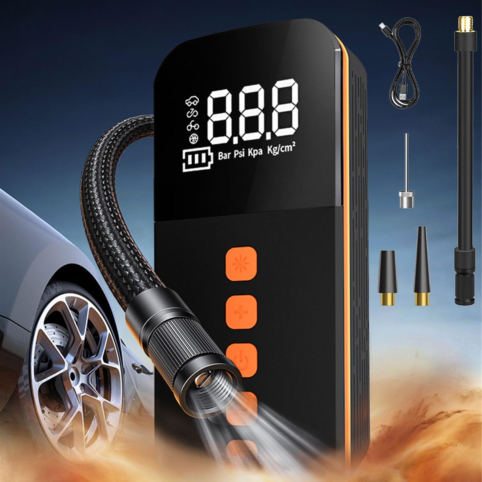 **Wireless Electric Car Tire Inflator Pump with Digital Display & LED Light - Portable Air Compressor for Cars, Motorcycles, Bikes - Perfect for Road Trips, Emergency Use & Men's Gifts**