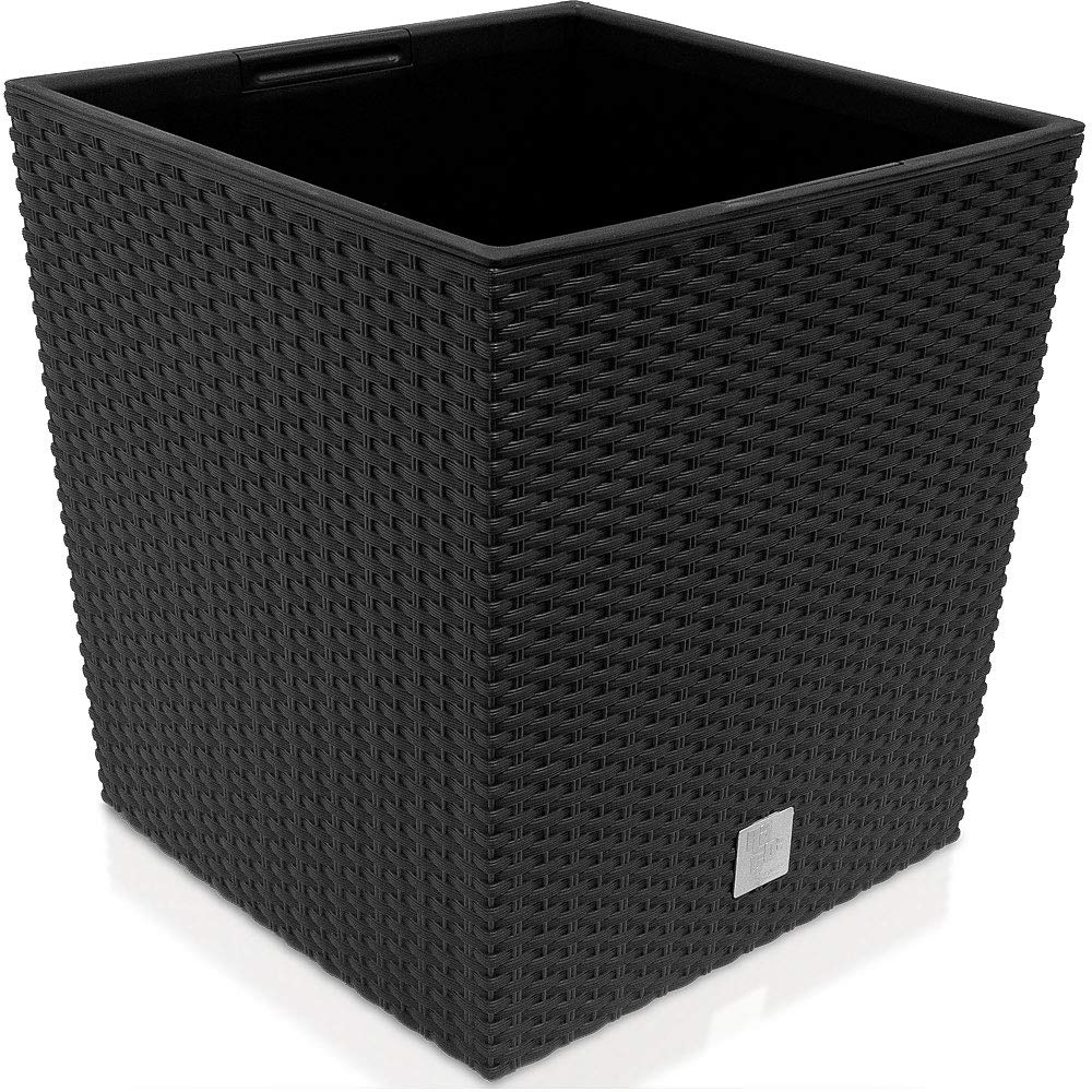 35L Anthracite Flower Pot with Handle - Durable Polyrotin Planter for Indoor & Outdoor Use - Perfect for Home, Garden, Balcony, and Patio Decor