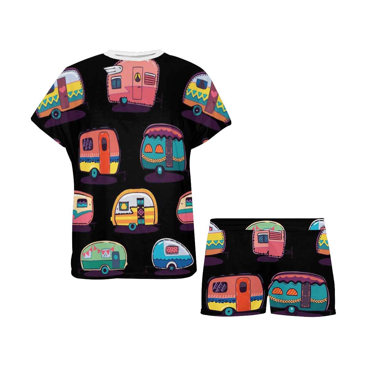 INTERESTPRINT Women's Camper Print Summer Pajama Set - Short Sleeve Sleepwear & Shorts for Comfortable Lounge & Vacation | Perfect for Bedtime, Relaxing at Home, and Summer Getaways