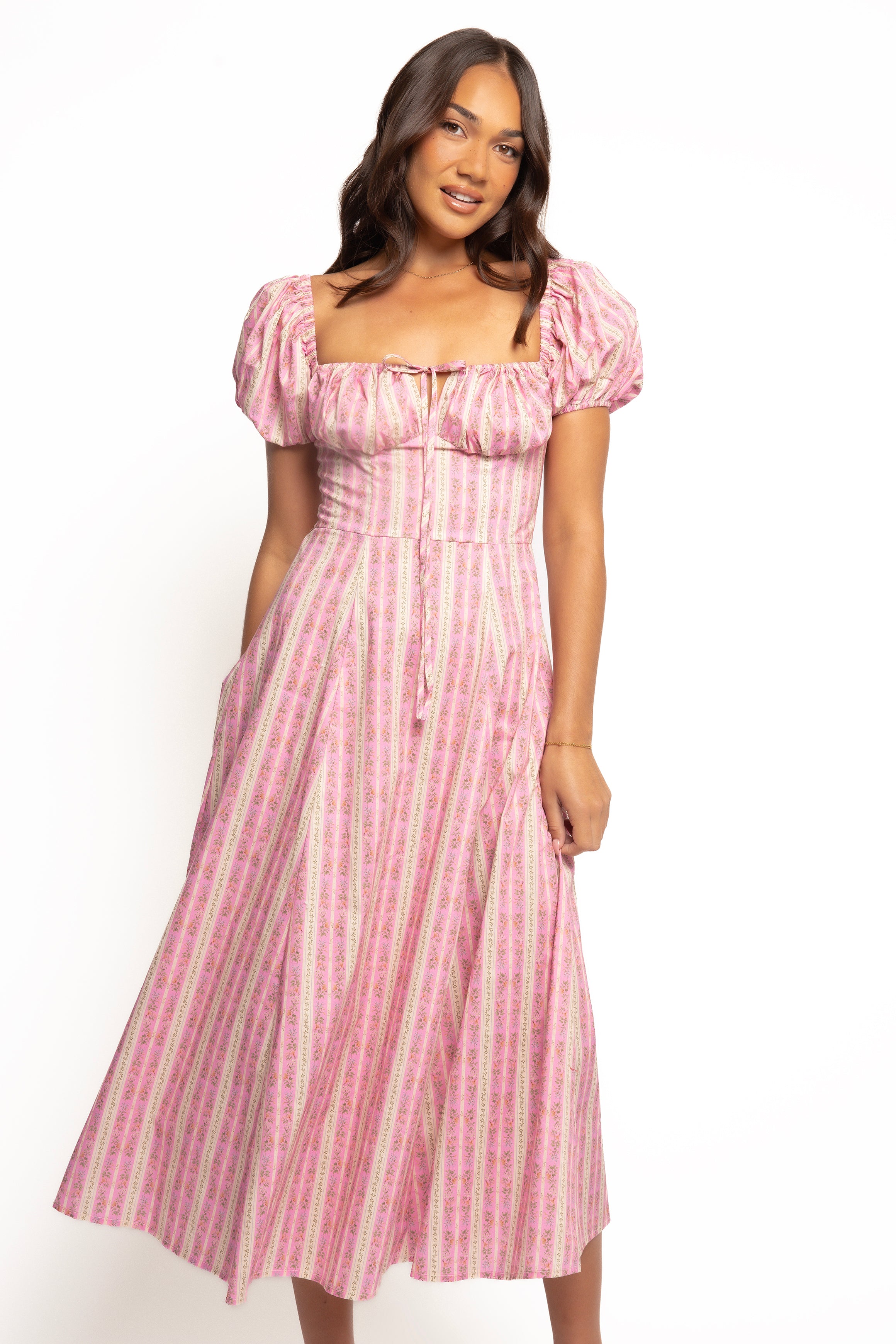 Elegant Amethyst Midi Dress for Women - Soft Pink Flowy Summer Dress | Perfect for Beach Vacations, Date Nights & Special Occasions