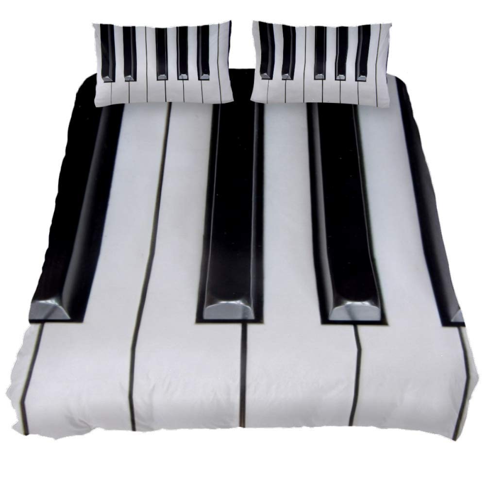 DEYYA Twin Bedding Set - 3D Piano Keyboard Duvet Cover 3-Piece Microfiber Comforter with Zipper Closure & Ties for Men & Women | Perfect for Music Lovers' Bedroom Decor & Gift Ideas