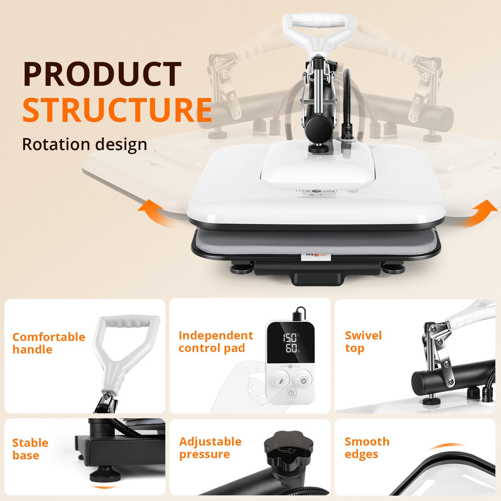 HTVRONT 15x15 Swing Away Heat Press Machine for T-Shirts - Professional Sublimation & Vinyl Heat Transfer Press - Fast Heating & Even Heat Distribution (White) - Perfect for DIY Crafts, Custom Apparel & Small Business Projects