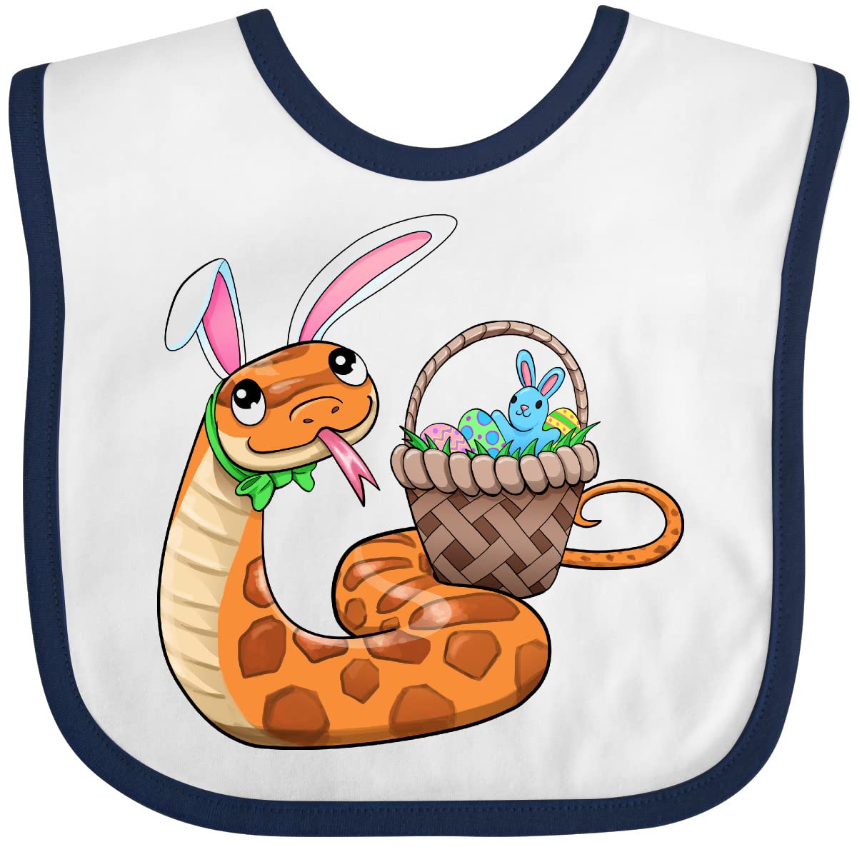Inktastic Easter Cute Snake with Basket and Bunny Ears Baby Bib - Adorable Easter Outfit for Babies - Perfect for Easter Photos, Baby Showers & Holiday Celebrations