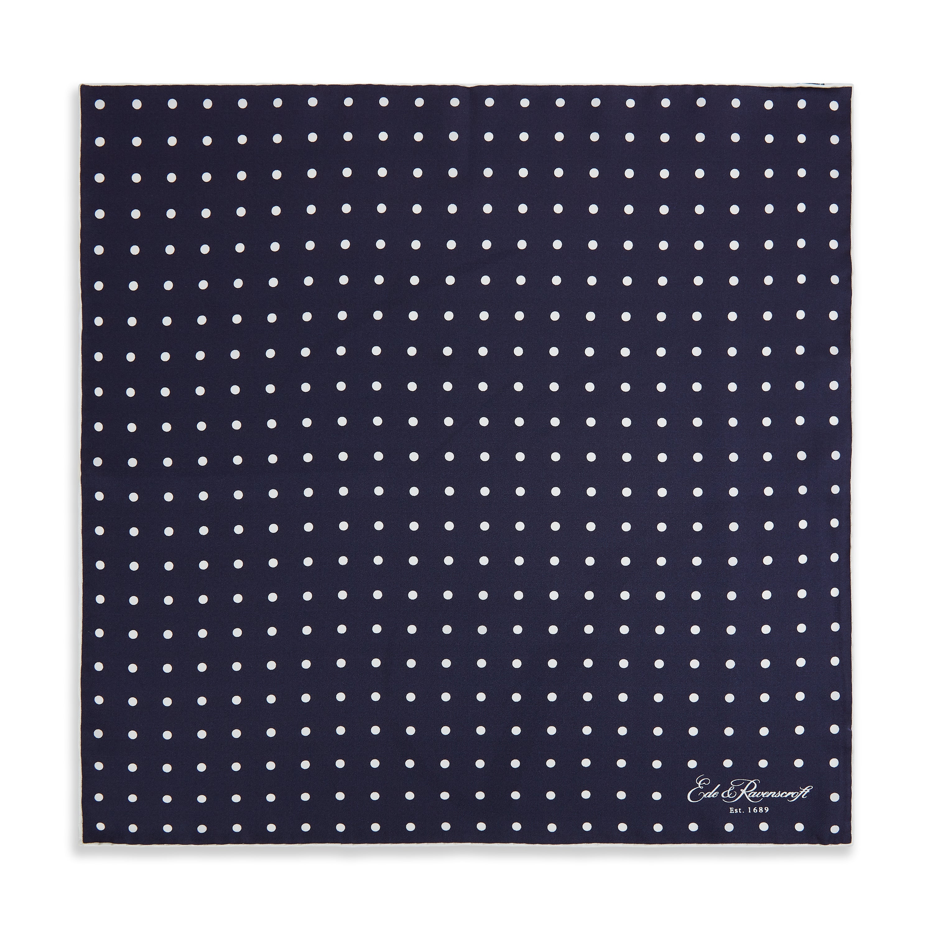 Navy White Churchill Silk Pocket Square - Elegant Silk Handkerchief for Men's Suits, Weddings & Formal Events