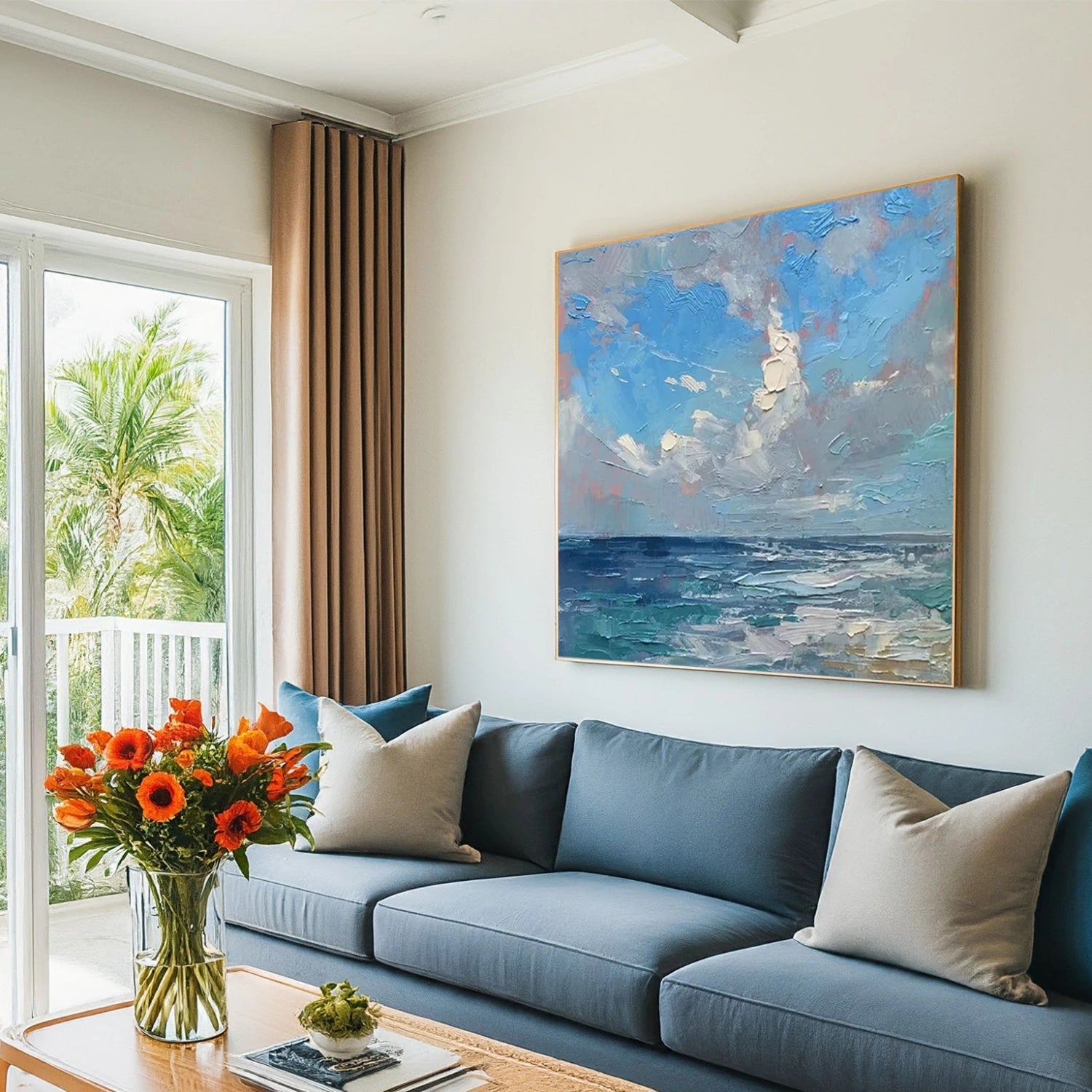 Ocean And Sky Abstract Canvas Art Wall Decor - Modern Coastal Painting for Living Room, Bedroom & Office | #OS 268