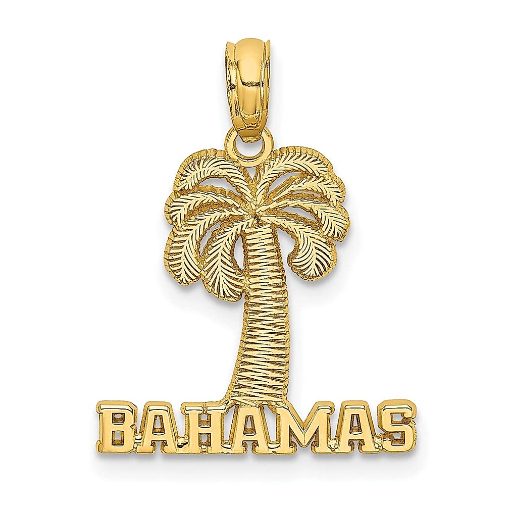 14K Yellow Gold Bahamas Palm Tree Charm Necklace - Tropical Travel Jewelry Pendant for Women - Perfect Beach Vacation Gift & Island-Themed Fine Jewelry for Her (Ideal for Cruise Trips, Summer Getaways & Tropical Destination Weddings)