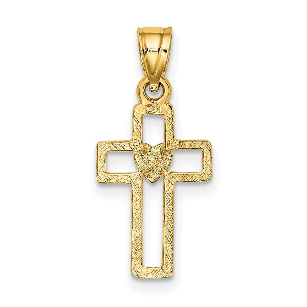 10mm 14K Gold Religious Faith Cross Pendant Necklace for Women - Heart Cut Out Design, Perfect for Church, Weddings & Everyday Spiritual Jewelry