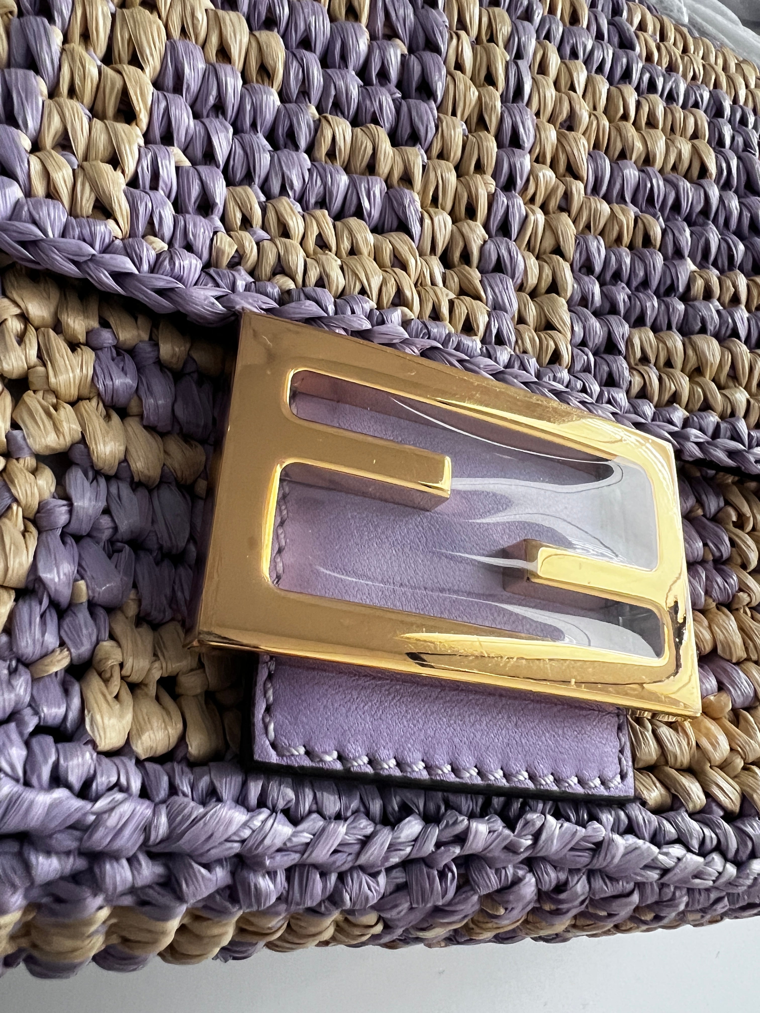 Fendi Violet Raffia FF Baguette Bag - Stylish Designer Handbag for Women | Perfect for Parties, Weddings & Everyday Use