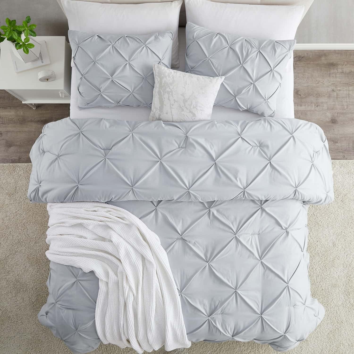 Nestl Steel Blue Queen Size Duvet Cover Set - 3 Piece Double Brushed Pintuck Duvet Cover with Button Closure (90x90 inches) & 2 Pillow Shams | Soft Luxury Bedding for Master Bedroom, Guest Room & Hotel Use