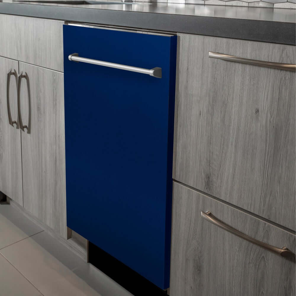 ZLINE 24 Inch Built-In Dishwasher with Blue Gloss Finish, Stainless Steel Tub & Traditional Handle - Ultra Quiet 52dBa (DW BG 24) - Perfect for Modern Kitchens & Small Spaces