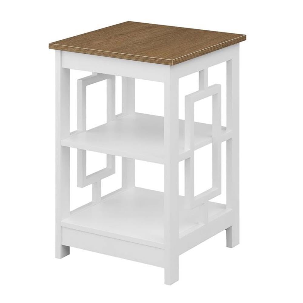 Pemberly Row White Wood End Table with Driftwood Top & Shelves - Perfect for Living Room, Bedroom, or Office Storage Decor