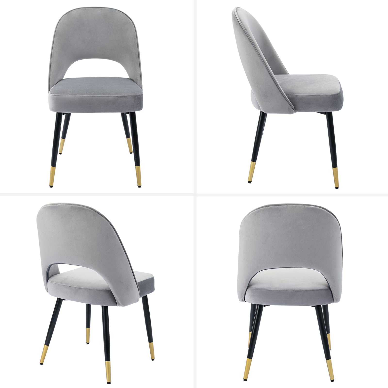 DUOMAY Modern Dining Chair Set of 4 - Velvet Upholstered Open Back Armless Chairs with Sturdy Metal Frame for Kitchen, Dining Room & Living Room - Elegant Grey Home Decor | Perfect for Small Spaces & Contemporary Interior Design