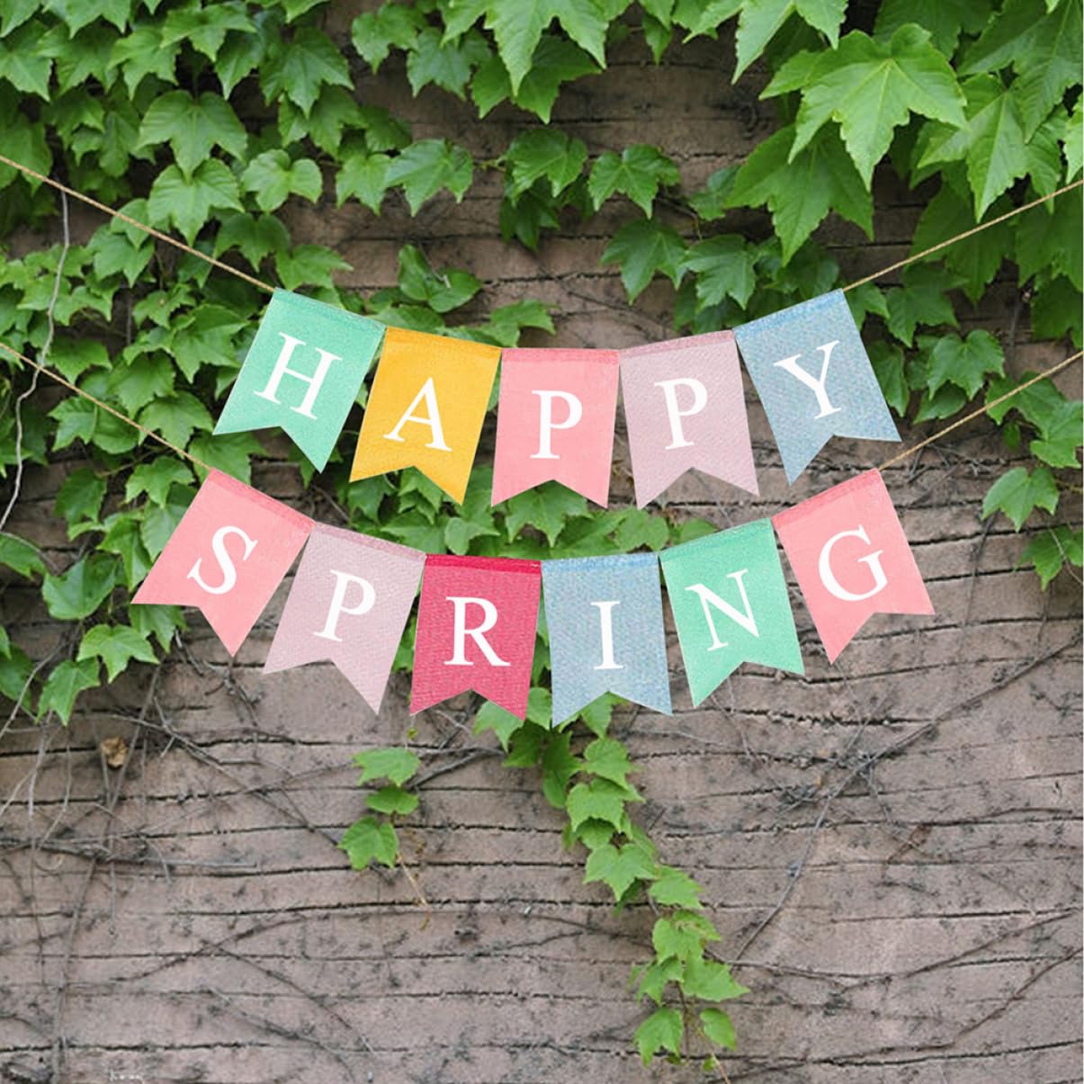 Happy Spring Burlap Pull Flag Banner - European & American Style Rustic Decor for Easter, Garden Party, and Seasonal Home Decoration
