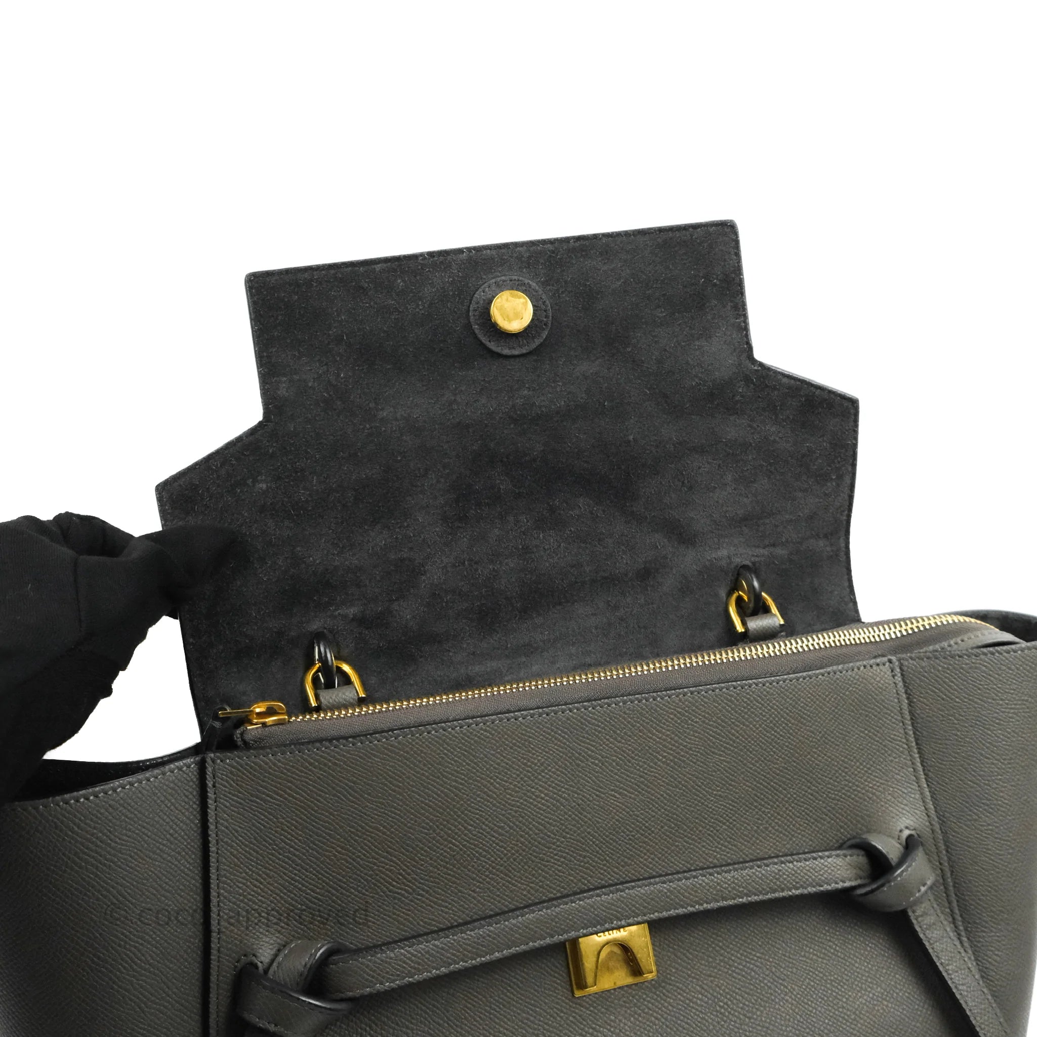 Celine Mini Belt Bag in Grey Grained Calfskin with Gold Hardware - Perfect for Everyday Use, Work & Travel