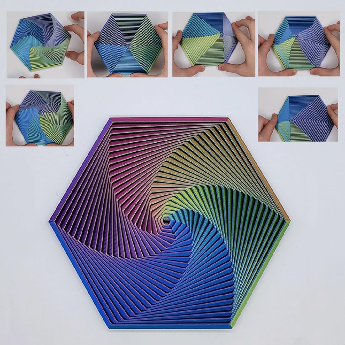 3D Printed Hexagon Fidget Spiral Toy - Anti-Stress Anxiety Relief Sensory Toy for Adults & Kids - Pocket Size Desk Fidget Toy (3-Pack) - Perfect for Office, Classroom, Travel & ADHD Focus Aid