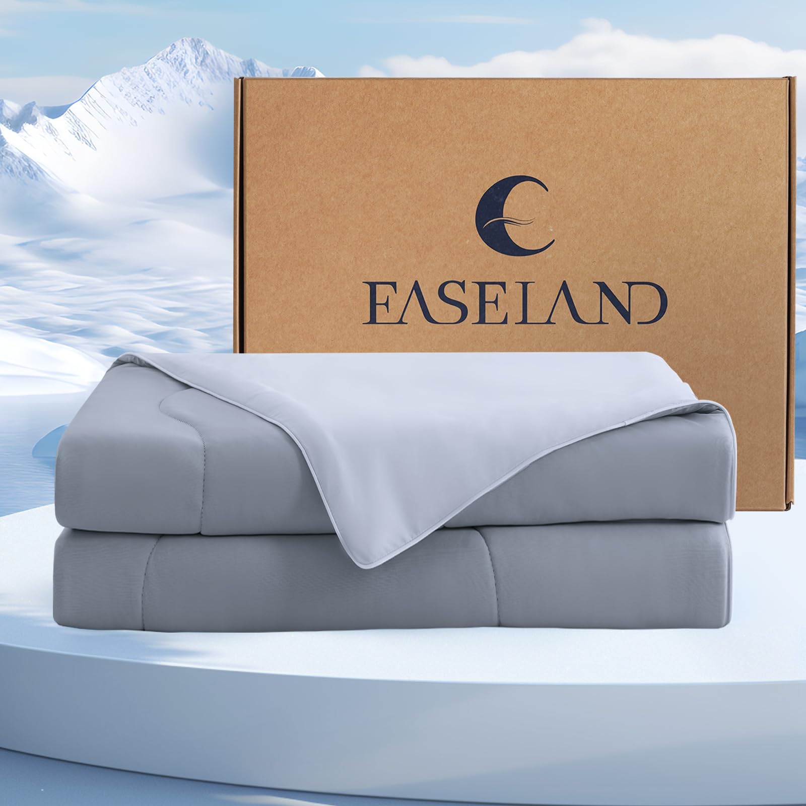 EASELAND King Size Cooling Comforter - Summer Cooling Blanket for Hot Sleepers with Double-Sided Stretch Fabric, Lightweight Cold Comforter (Q-Max>0.45), Breathable Soft Ice Quilt - Grey (108