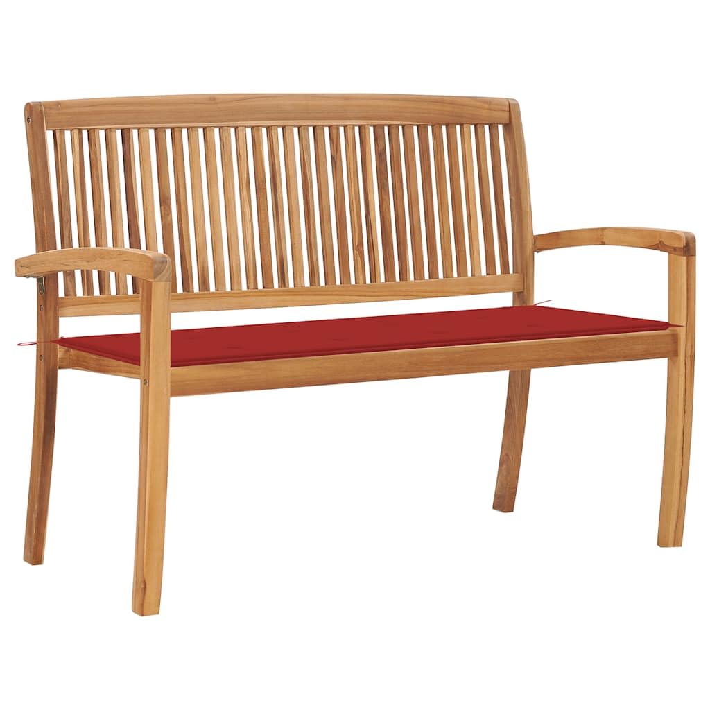 vidaXL Solid Teak Wood Stacking Patio Bench with Cushion - 50.6