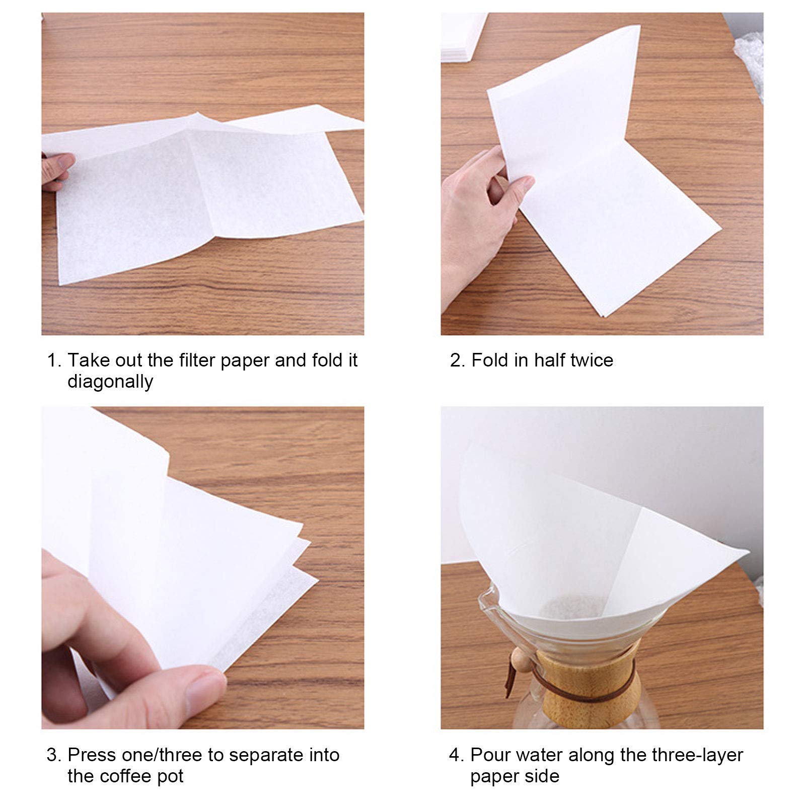 40 Pcs Premium White Paper Coffee Filters - Sturdy Wood Fiber Cone Filters for Hand Drip Coffee Makers - Disposable Square Coffee Filter Bags for Home, Office & Camping Use