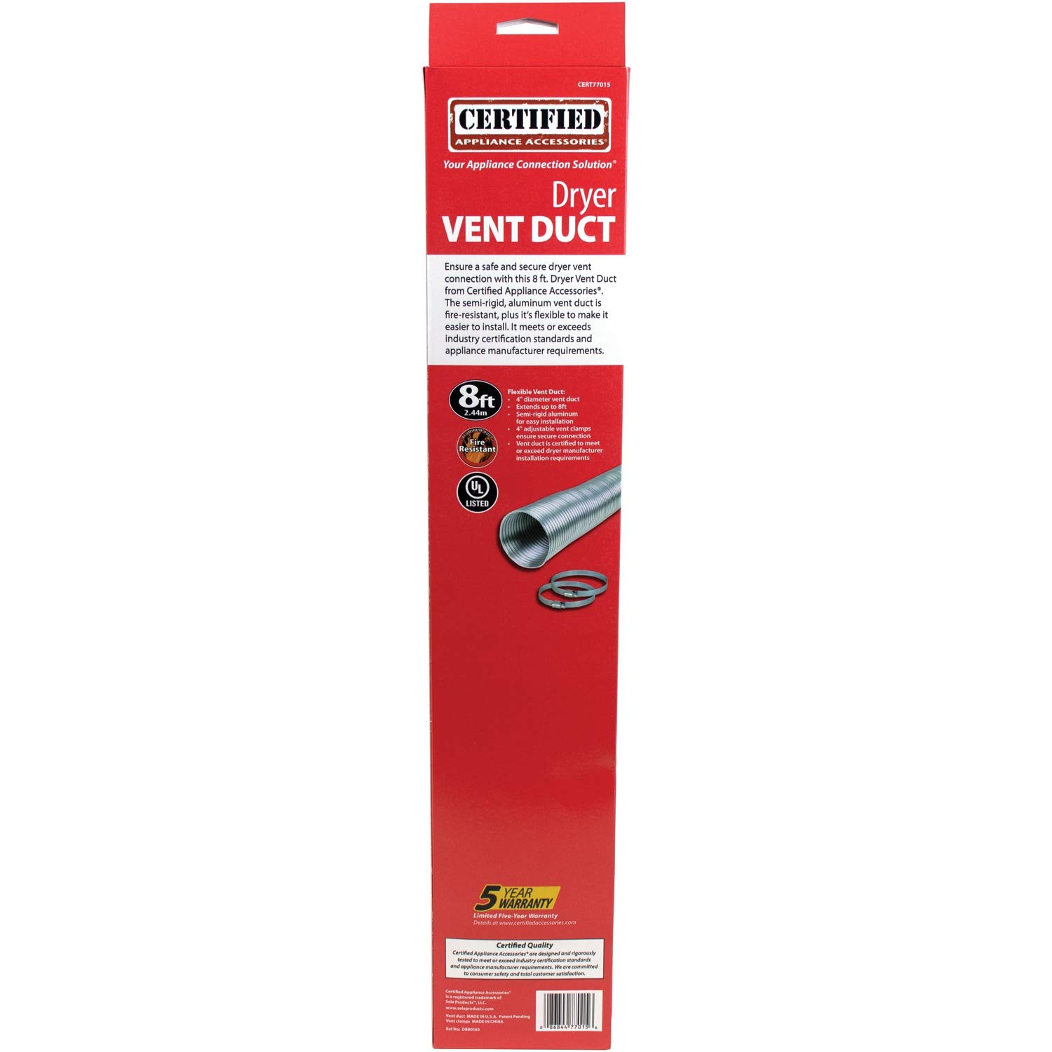 Certified Dryer Vent Duct 8ft - Durable Laundry Accessory for Home Use