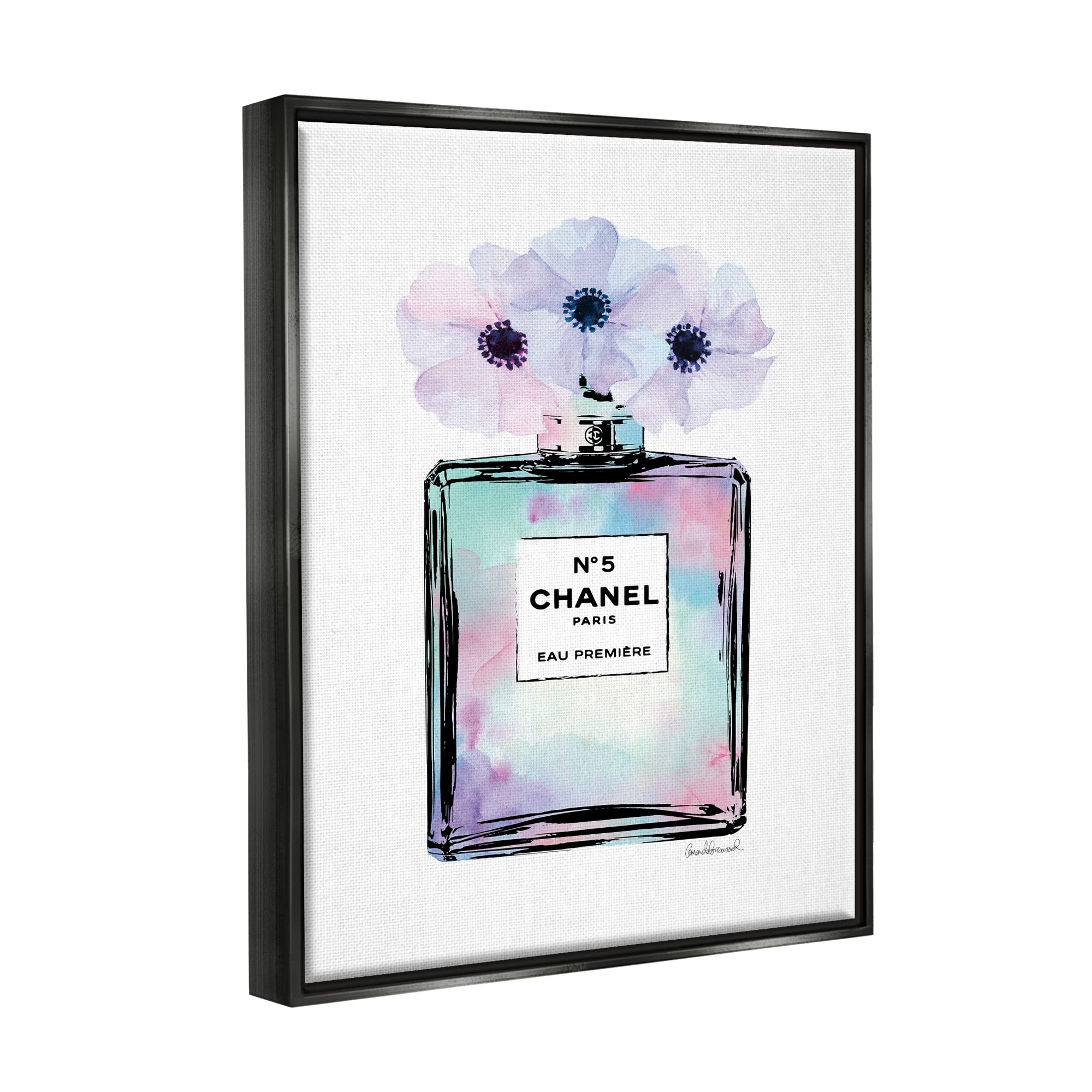 Stupell Industries Purple Flower Perfume Glam Fashion Wall Art - Floater Frame Design by Amanda Greenwood - Perfect for Bedroom, Bathroom & Office Decor
