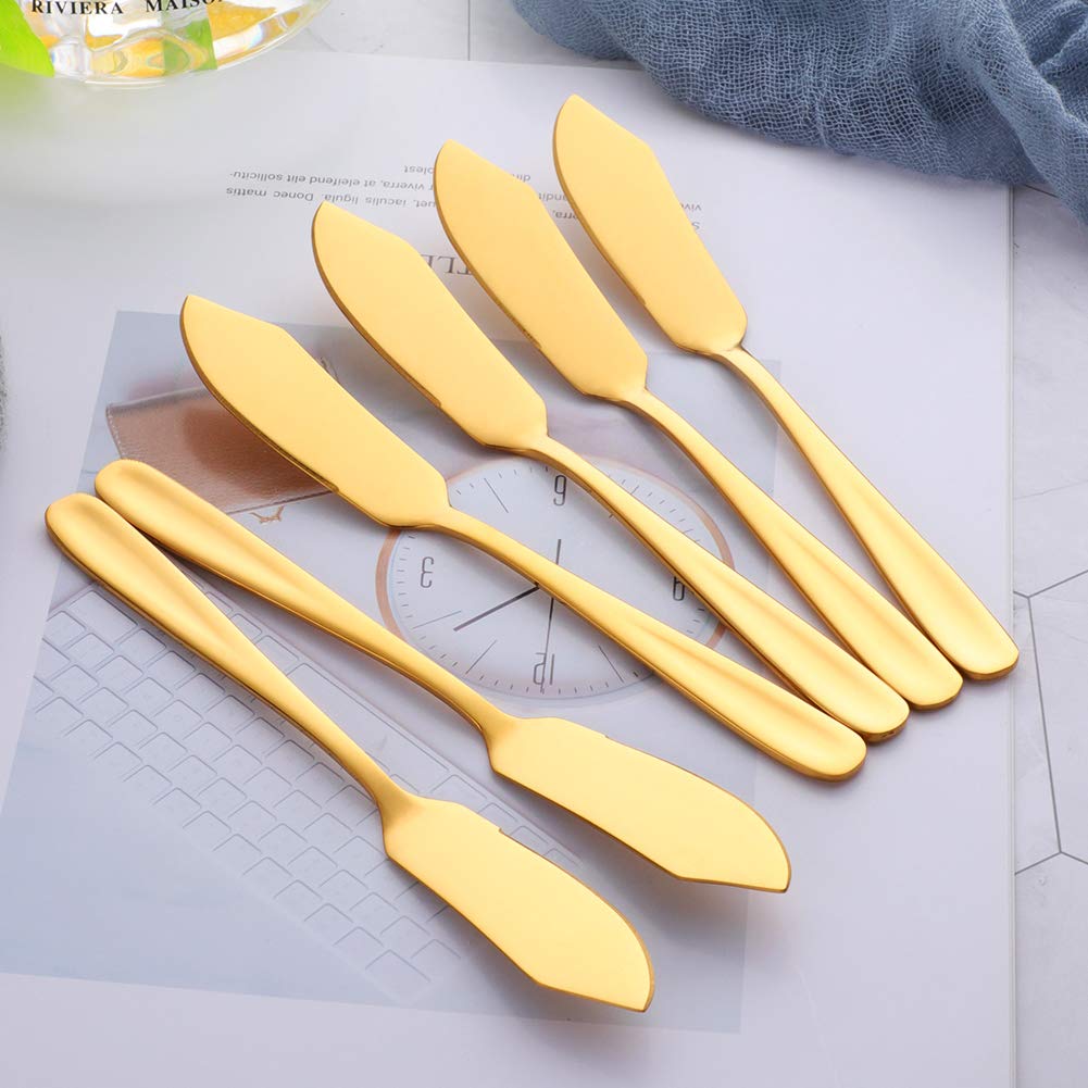 Premium Stainless Steel Cheese & Dessert Knives Set of 6 - Gold Butter Knives for Breakfast, Sandwich Spreader & Slicer - Perfect for Charcuterie Boards, Brunch, and Dinner Parties