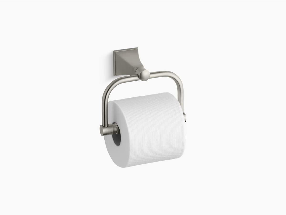 Kohler K490-BN Brushed Nickel Toilet Paper Holder - Wall Mounted Bathroom Tissue Dispenser for Modern Homes & Commercial Spaces